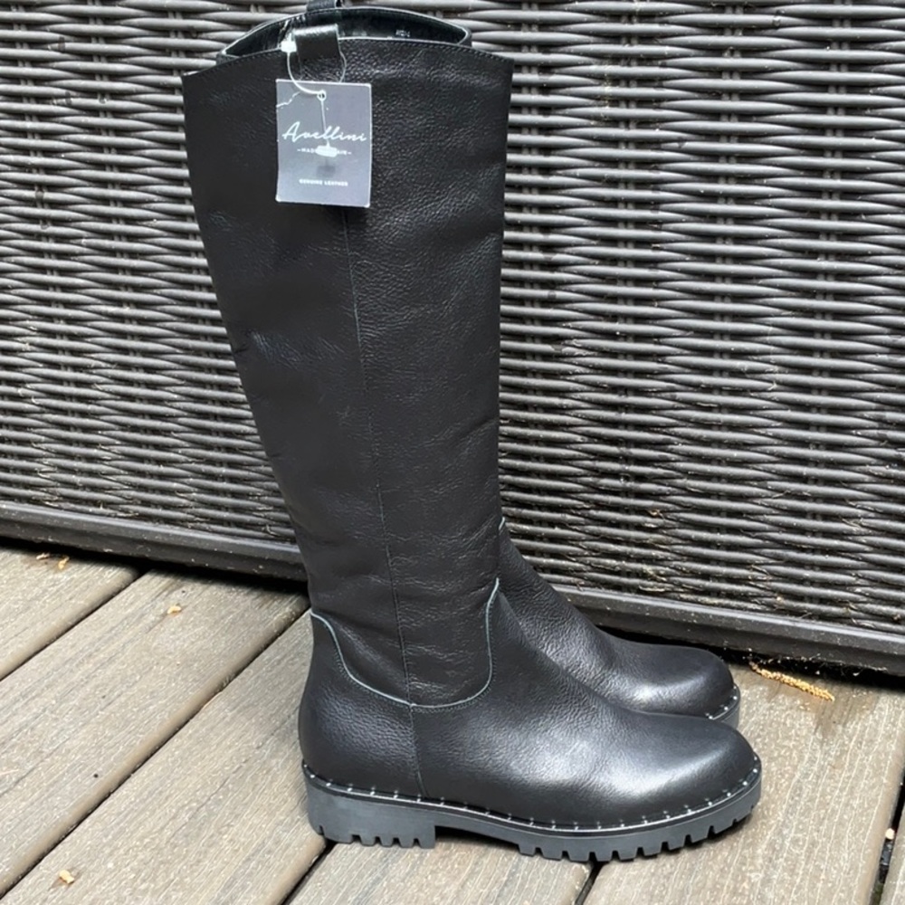 Avellini Pebbled Leather Studded Boot, Size 37